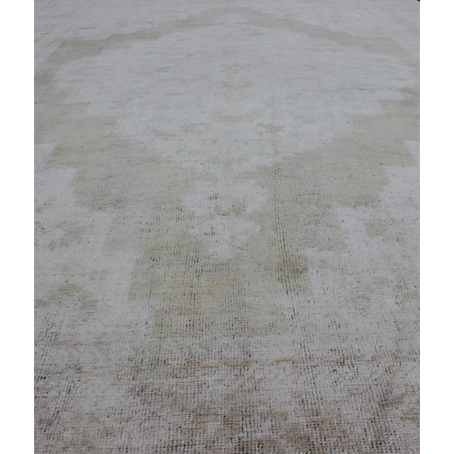Yellow Medallion Design Vintage Oushak Rug in Muted Tones of Faded Yellow and Neutrals For Sale - Image 8 of 12