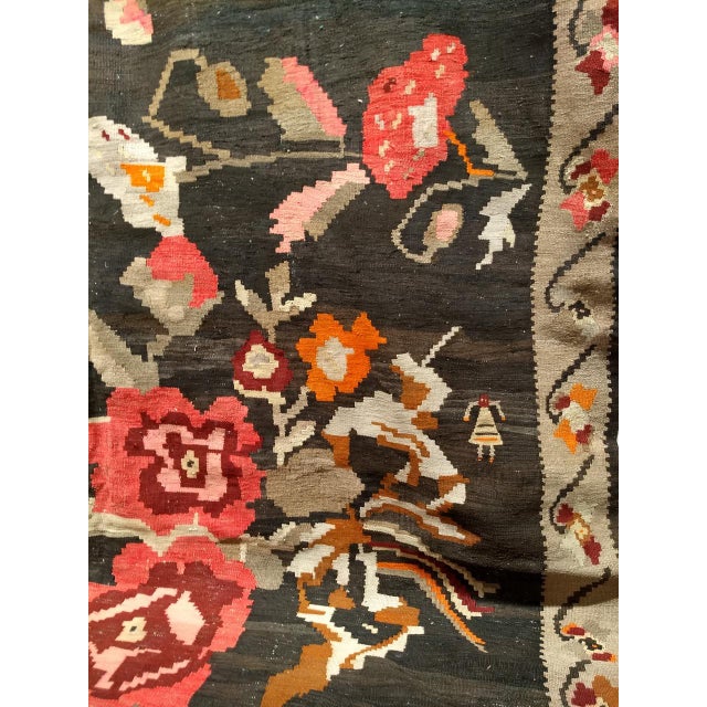 Vintage Caucasian Karabagh Kilim, Flat-Woven Wool, Allover Floral Pattern, Chocolate & Red, 7x13 For Sale - Image 13 of 15