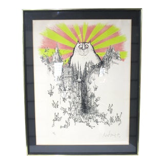 Ronald Searle Lithograph " Cat God " Pencil Signed Numbered For Sale