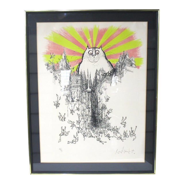 Ronald Searle Lithograph " Cat God " Pencil Signed Numbered For Sale