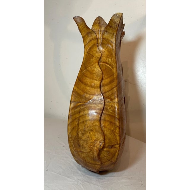 Large Vintage Hand Carved Wood Veggie Cabbage Lettuce Figural Vase Sculpture For Sale In New York - Image 6 of 17