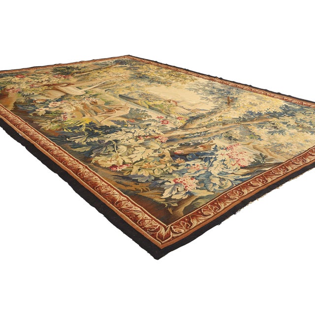 78831 Antique French Aubusson Verdure Tapestry, 06'10 x 09'08. Jean-Baptiste Oudry's French Aubusson verdure tapestries...