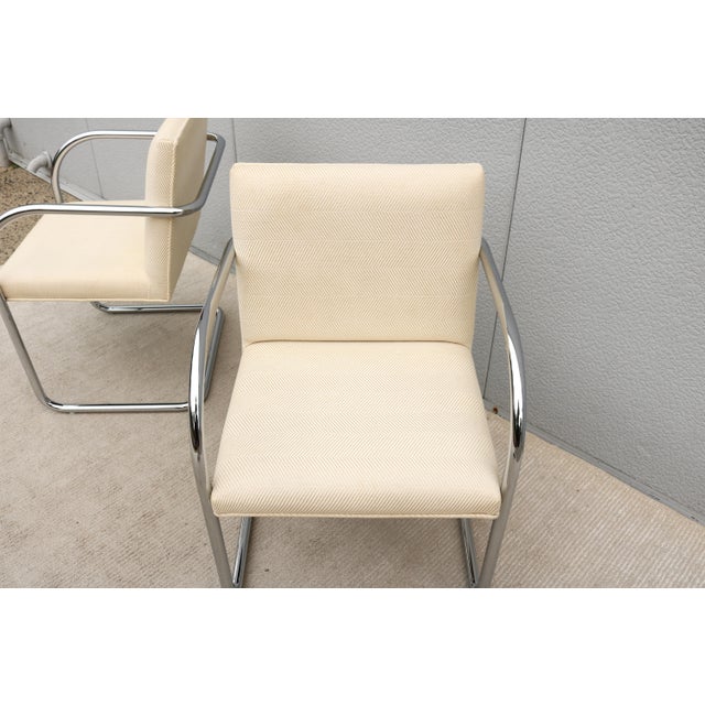 Ludwig Mies Van Der Rohe Brno Tubular Chairs in Cream Fabric by Gordon - A Pair For Sale - Image 13 of 18