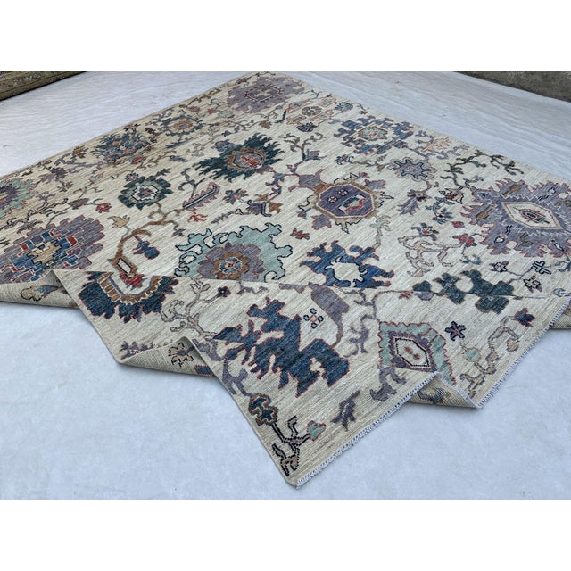 Textile Oushak Handmade Wool Rug in Ivory With Multicolor Florals For Sale - Image 7 of 7