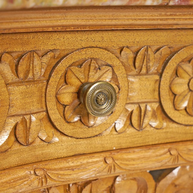 Antique English Hand-Carved Oak Wood Marble Top Continental Console Table For Sale - Image 9 of 12