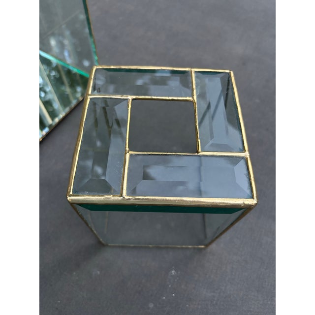 Vintage 1980s 24k Gold Leaded Beveled Glass Wastebasket & Tissue Box Cover For Sale - Image 12 of 12