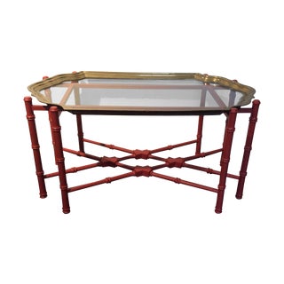 Vintage Coffee Table with Seperate Glass/Brass Top For Sale