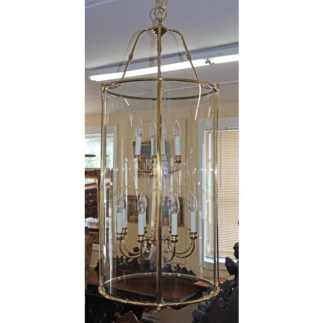 1990s Large Brass Two Tier 12 Light Beveled Glass Chandelier Lantern For Sale - Image 10 of 10