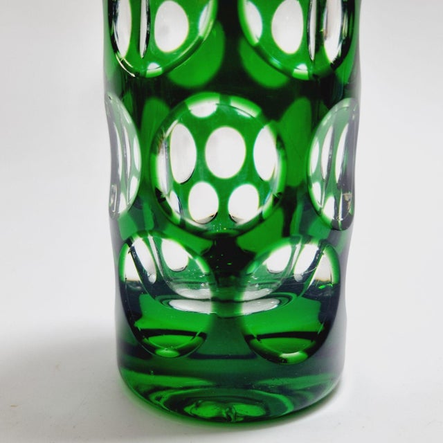 Vintage Emerald Green Cut-to-Clear Lens Crystal Cylinder Vase from Nachtmann Bleikristall, 1970s For Sale - Image 11 of 12