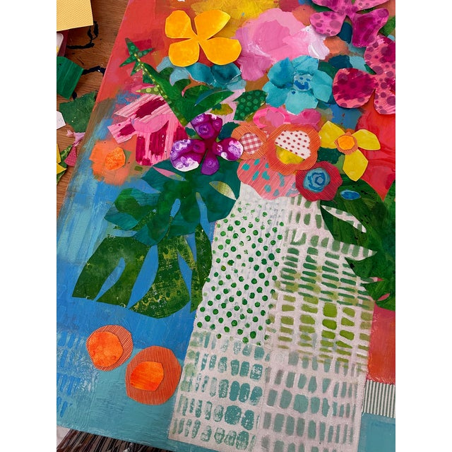 2020s Orange Crush Whimsical Floral Painting and Collage | Carolyn Shultz | Tropical Coastal Beach Art For Sale - Image 5 of 5