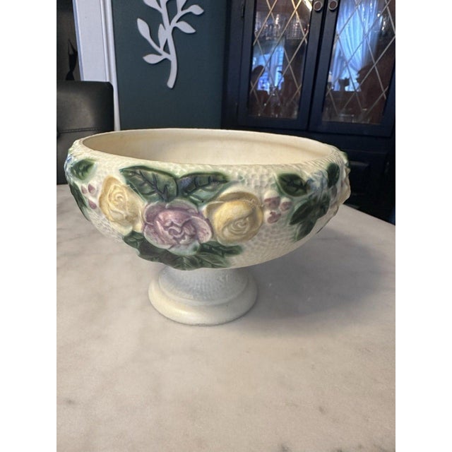 Mid-Century Modern Large 1917 Antique Roseville Pottery Rozane Creamware Footed Centerpiece Console Bowl - 9" For Sale - Image 3 of 7
