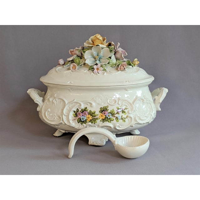 1940s Vintage Hand Crafted Capodimonte Soup Tureen With Laddle Set of