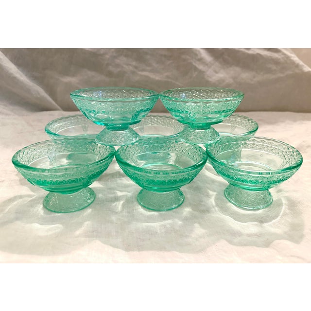 Farmhouse Vintage Aqua Depression Glass Dessert Cups - Set of 8 For Sale - Image 3 of 8