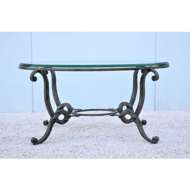 French Vintage French Style Wrought Iron and Glass Oval Coffee Table For Sale - Image 3 of 13