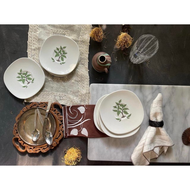 Mid 19th Century Mid 19th Century Mid Cetury Modern Taylor Smith Taylor Saucer Plates in Coffee Tree Pattern - Set of Seven (7) For Sale - Image 5 of 9