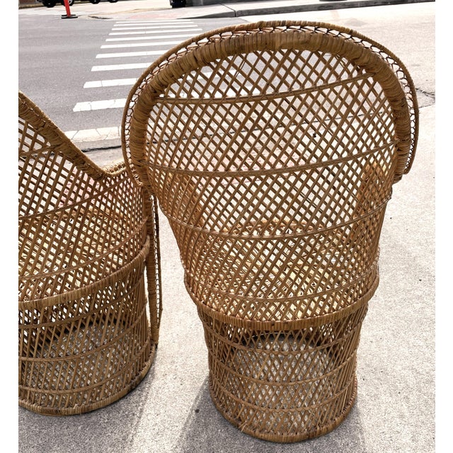 Mid 20th Century Natural Woven Rattan/Wicker Mid Century Barrel Chairs a Pair For Sale - Image 9 of 14