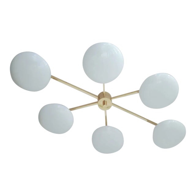 Angelo Polished Brass Glossy White Glass Flush Mount by Fabio Ltd For Sale