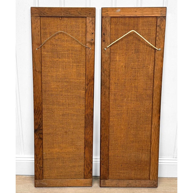 1960s Mid-Century Embroidered Burlap Cattail Framed Wall Art - A Pair For Sale - Image 5 of 11