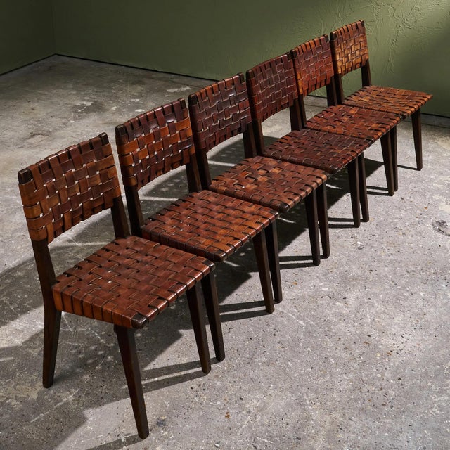Chairs in Cognac Leather and Stained Oak from Jens Risom, United States, 1940s, Set of 6 For Sale - Image 13 of 14