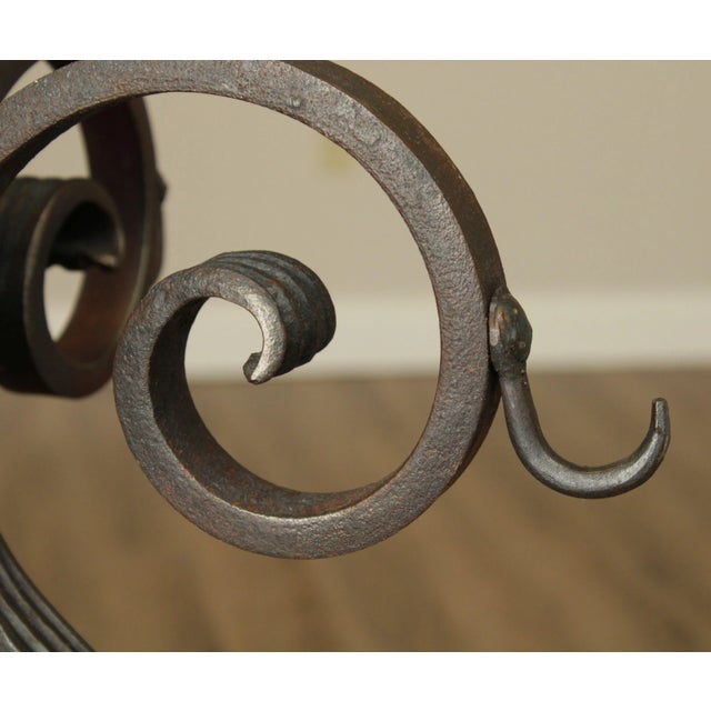Black Hand Forged Custom Twisted Iron Set Fire Place Tools For Sale - Image 8 of 13