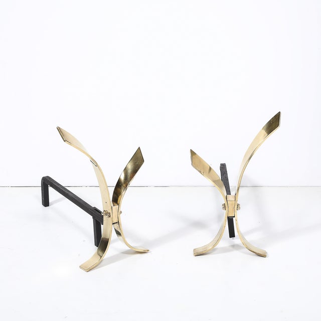 This pair of Mid-Century Modernist andirons, designed by the legendary Donald Deskey, is a rare and exceptional example of...