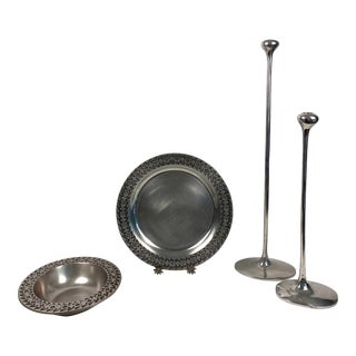 Pair of Contemporary Candlesticks With Decorative Bowl and Plate For Sale
