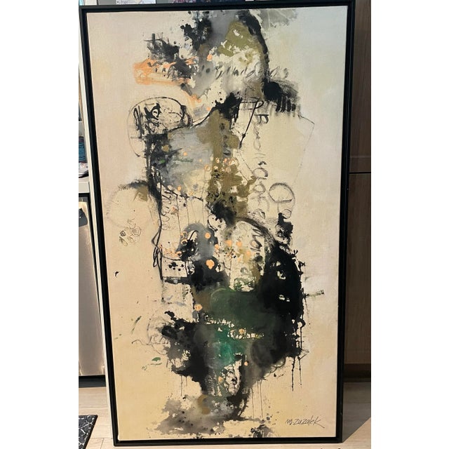 Black Large Mid Century Modern Abstract Framed Painting, Black Gold "Wildhorse" by Michele Zuzalek For Sale - Image 8 of 9