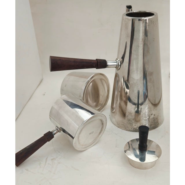 1950s Mid Century Modern P M Italy Silverplated Brass Coffee Pot, Creamer and Sugar Bowl, With Tray - 4 Piece Set For Sale - Image 10 of 15