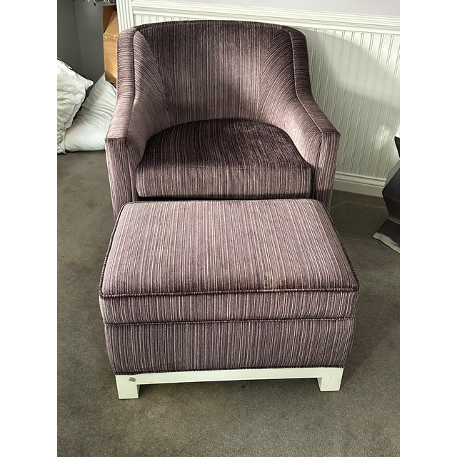 Restoration Hardware Purple Upholstered Armchair & Ottoman For Sale In Chicago - Image 6 of 6