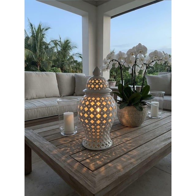 Vintage Pierced Ceramic Temple Jar / Lantern For Sale - Image 10 of 12