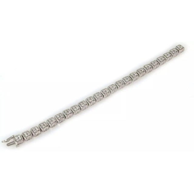 Diamond 14k White Gold Milgrain Cushion Link Bracelet For Sale - Image 4 of 7