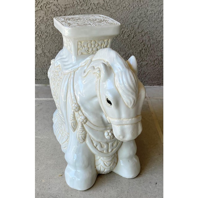 Ceramic Circa 1980 Fabulous Linen-Hued Earthenware Pony Garden Stool / Plant Stand For Sale - Image 7 of 18
