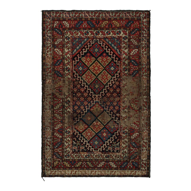 Beige Late 18th Century Antique Caucasian Rug in Beige, Blue & Red Geometric Patterns, From Rug & Kilim For Sale - Image 8 of 8