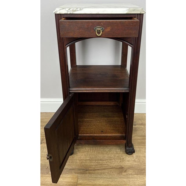 Antique French Style Walnut Bedside Table with Marble Top For Sale - Image 9 of 12