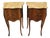 French Marquetry and Marble Bombe Shaped Bedside Tables, Set of 2 For Sale