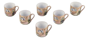 Small Porcelain Teacups with Hand-Decorated Classic Scenes, Satsuma, Japan, Set of 6