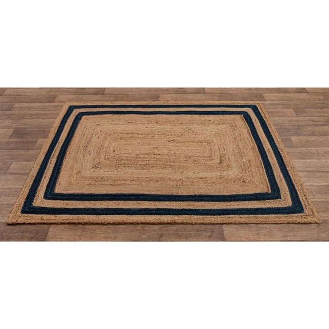 6x8 Ft. Navy Blue Jute Braided Rectangle Boho Chic Rug For Sale - Image 4 of 7