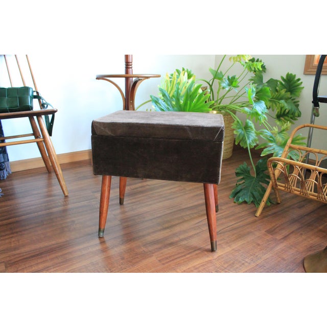 Brown Mid-Century Ottoman Sewing Storage Box Foot Stool For Sale - Image 8 of 10