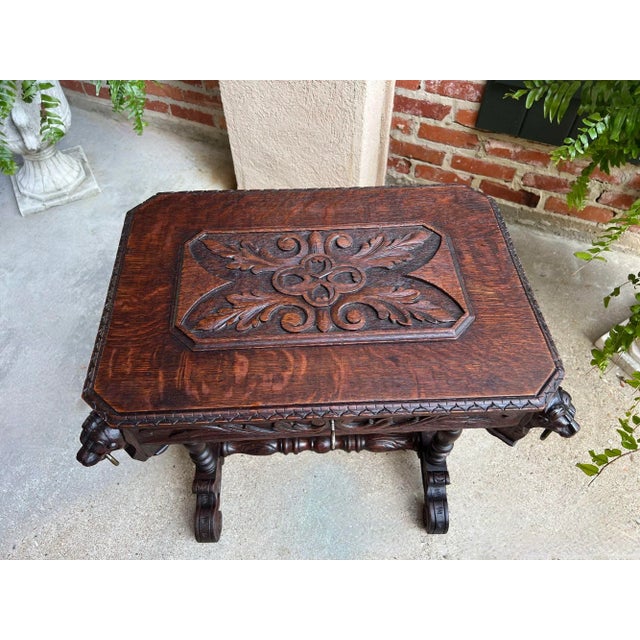 Antique French Console Side Table Renaissance Petite Gothic Carved Oak C1880 For Sale - Image 11 of 12