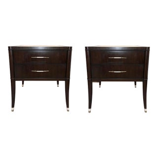 Maitland Smith Modern Faux Goatskin Parchment End Tables Pair For Sale