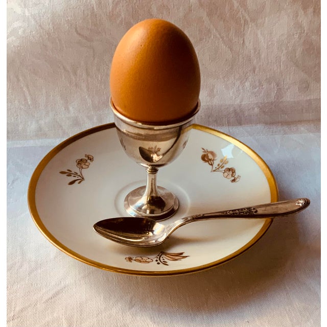 Antique Edwardian American Silverplate Egg Cup Set, Six Cups and Six Spoons on Footed Tray - 13 pcs For Sale - Image 6 of 18