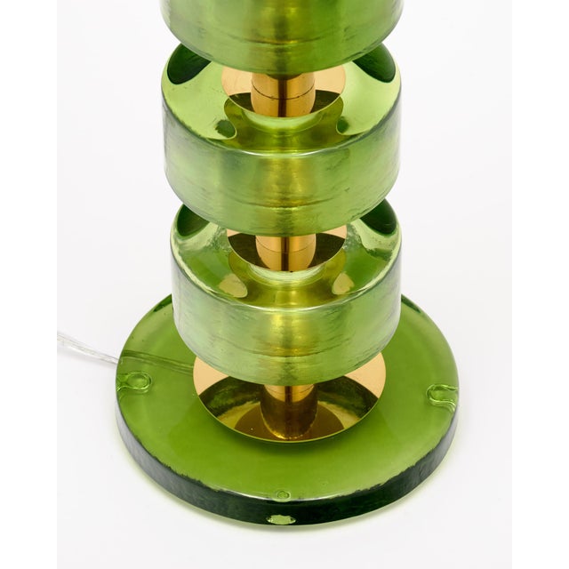 Modern Venetian Glass and Brass Lamps With Green Drum Glass, Murano, Italy For Sale In Austin - Image 6 of 9