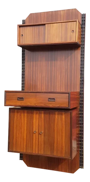 Mid-Century Modern Italian Wall Unit in Wood Brass and Painted Metal, 1960s