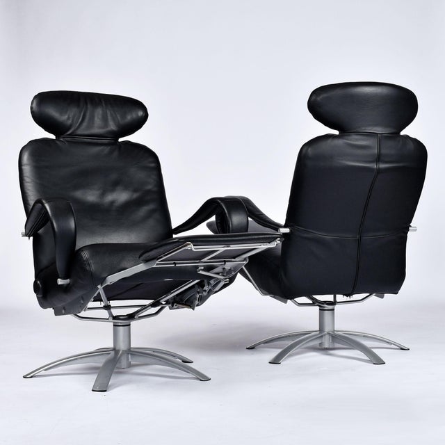 Contemporary Pair of Percival Lafer Black Leather Brazilian Modern Recliners For Sale - Image 3 of 12