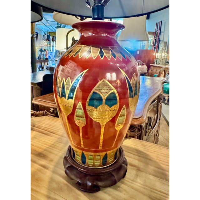 Mid 20th Century Art Deco Table Lamps With Egyptian Motifs, Hand-Painted Porcelain shades not included- a Pair For Sale - Image 4 of 13