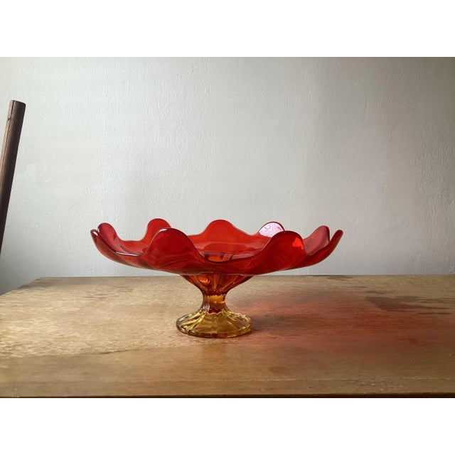 Mid Century Modern Red Amberina Glass Footed Centerpiece Fruit Bowl