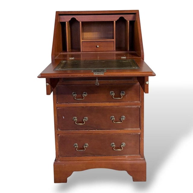 Metal Vintage Yew Wood Compact Bureau with Drawers For Sale - Image 7 of 10