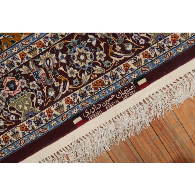 Vintage Persian Isfahan Part Silk Carpet - 3'7" x 5'6" For Sale - Image 10 of 10