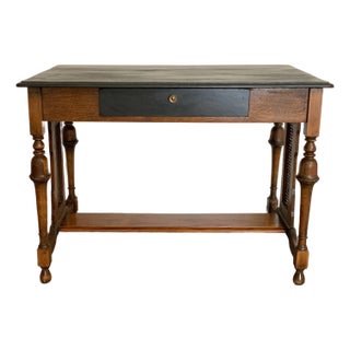 Antique Ebonized Oak Library Table Desk With Drawer For Sale