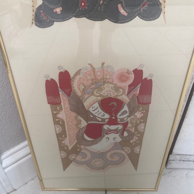Asian Style Mid 20th Century Chinese Hand Painted Paper Cut Opera Masks For Sale - Image 4 of 5